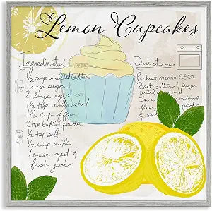 Lemon Cupcake Recipe Kitchen, 17 x 17 Inch Framed Gicle Print