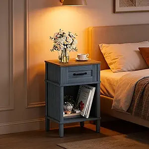 Blue Nightstand,Small Night Stand, Farmhouse Night Stands with drawers