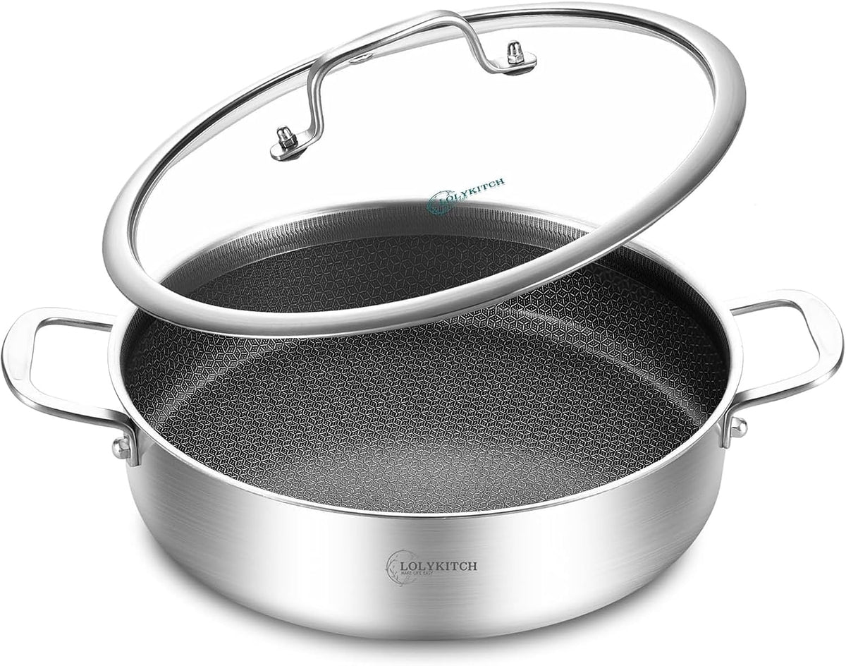 LOLYKITCH 6-Quart Deep Skillet with Lid | 12 Inch | 4-6 Servings