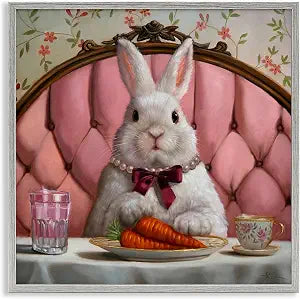 Bun Appetit Rabbit Dining Charm, 12 x 12 Inch Framed Gicle Print