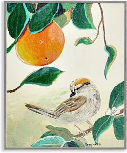 Bird Perched Orange Fruit Branch, 16 x 20 Inch Framed Gicle Print