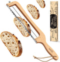 Woodever Adjustable Bread Slicer for Home Use, Wooden Sourdough Bread Knife for Homemade Bread with Bow Design, Premium Stainless Serrated Bread Cutter for Bagels and Baguettes - Natural Beech
