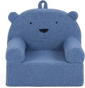 Costzon Kids Sofa, Comfy Bear Toddler Foam Couch with Soft Fleece Fabric Cover, Teddy Fleece Kids Furniture for Playroom, Children Reading Armchair for Boys & Girls Aged 3+, Blue