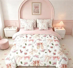 Feelyou Pink Flower 7 Piece Bedding Set for Kids