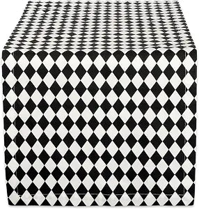 DII Halloween Tabletop, Harlequin Collection, Table Runner, 14x72, Black and Cream