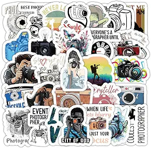 54PCS Photographer Stickers Photography Cameraman Waterproof Vinyl Decals for Water Bottles Cup Laptop Mobile Phone Skateboard Sticker Packs for Adults Teens Boys Girls (Colour-B)