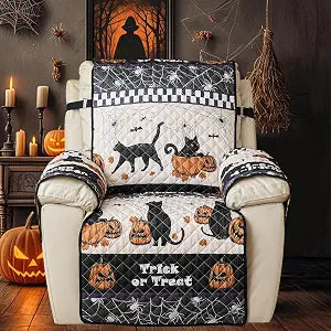 Halloween Recliner Sofa Covers Halloween Black Cat Pumpkin Themed Sofa Cover for Couch,Washable Couch Cover with Non Slip and Elastic Straps,Sofa Slipcover Furniture Protector for Kids Pets(68"x79")