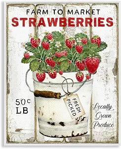 Farm to Market Strawberries Rustic, 16 x 20 Inch Framed Gicle Print