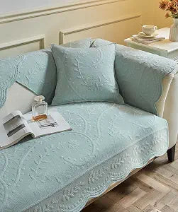 vctops Cotton Quilted Couch Cover Floral Leaves Embroidery Sofa Cover Non Slip Sofa Slipcover for Dogs Cats Kids Loveseat Recliner L Shaped Armrest Backrest (Blue,28"x28")