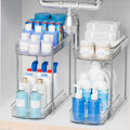 2 Pack Large Pull Out Bathroom Organizers and Storage,2 Tier 12.8â€³ Tall Sliding Kitchen Under Sink Organizer for Cleaning Products Storage,Acrylic Clear Bathroom inder Sink Organizer,Undersink Storage