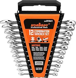 HORUSDY 12-Piece Metric Wrench Set | Combination Wrench Set with Organizer | 12 Point | 8mm - 19mm | Chrome Vanadium Steel
