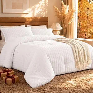 Quataly White Comforter Queen Seersucker Lightweight Bed Set All Season