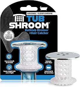 TubShroom Tub Drain Hair Catcher, Chrome  for Bathroom Drains, Fits 1.5  1.75 Bathtub and Shower Drains, White