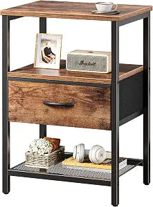 Huuger Night Stand with 2 Drawers, Bed Side Table with Open Shelf