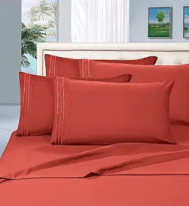 CELINE LINEN Wrinkle and Fade Resistant 1800 Premier Luxurious 4-Piece Bed Sheet Set, Deep Pocket up to 16 inch, King Rust