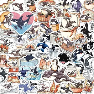 100 PCS Orca Stickers Pack  Waterproof Vinyl Decals for Water Bottles, Laptops, Phones, Notebook, Cars  Cool Vibrant Graphics for Orca Enthusiast
