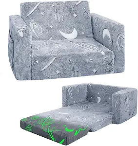 inhand Toddler Chair Comfy,2-in-1 Soft Toddler Couch Fold Out for Kids,Convertible Sofa to Lounger,Gift for Girls and Boys Birthday,Space,Medium