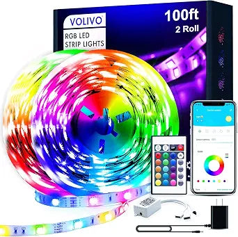 VOLIVO 100FT LED Strip Lights for Bedroom RGB Color Changing