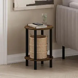 Furinno Turn-N-Tube Side Table, 2-Tier Round End Table, Toolless Assembly Night Stand, Bedside Table with Open Shelf, for Living Room, Bedroom, Amber Oak