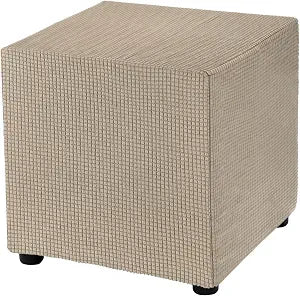 uxcell Square Ottoman Cover 18x18x18inch Stretch Polyester Washable Ottoman Slipcovers Elastic Foot Stool Foot Rest Protector for Living Room Bedroom, Khaki