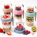 20oz Overnight Oats Containers with Lids and Spoon, 4-Pack Leakproof Glass Yogurt Parfait Cups with Lids for School & Office, Easy-Twist Anti-Slip Mason Jars for Chia Pudding, Fruit, Salad, Granola
