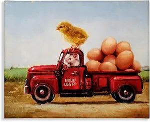 Stupell Industries Chick Mouse Farm Egg Truck, 24 x 30 Inch Canvas Wall Art