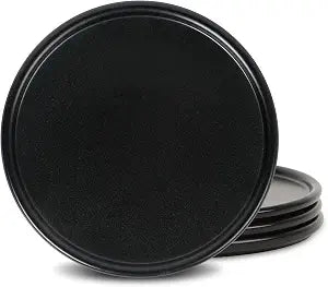 Stone Lain Eden Dinner Plate Set, 4-Piece Black Stoneware Plates - 10.75 Round Modern Tableware for Everyday Dining & Entertaining - Durable Dish Set, Microwave & Dishwasher Safe