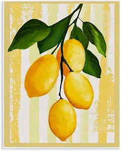 Lemons on Green Branch, 11 x 14 Inch Mounted Print on Wall Plaque