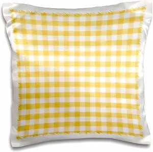 3D Rose Yellow and White Gingham Pattern - Sunny Checkered Rustic Country Kitchen Checked Dining Theme Check - Pillow Case, 16 by 16-inch (pc_113020_1)