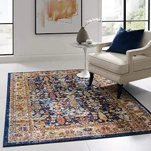 Modway Entourage Jessa Distressed Vintage Floral Lattice Area Rug, 5x8, Blue, Orange, Yellow, Red