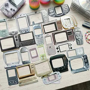 100 Pcs Y2K Retro Tech Stickers with DIY Blank Screens - Vintage Electronics Decals for Scrapbooking, Bullet Journaling, Laptops & Phone Cases