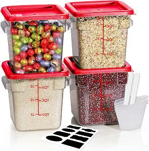4QT 4PCS NSF Commercial Clear Food Storage Containers with Lids(RED)
