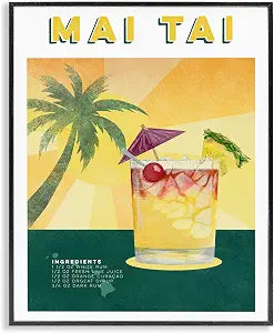 Tropical Mai Tai Recipe, 11 x 14 Inch Framed Gicle Print
