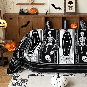 Cmfshape Halloween Sofa Couch Cover,Skull Prank Sofa Slipcovers for 3 Cushion Couch,Black Sofa Towel for Living Room Sectional,Furniture Protector for Pets,Kids-71"x102"