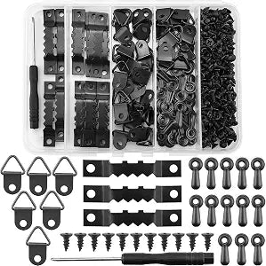 281Pcs Picture Hanging Kit, 40 Sawtooth Picture Hangers, 40 Frame Turn Buttons, 40 D Rings, 160 Screws and Screwdriver, Heavy Duty Photo Frame Hanging Hardware for Wall Artworks Mounting (Black)