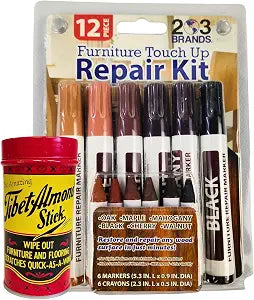 Wood Surface Scratch and Stain Remover Kit - Includes The Original Almond Stick by Tibet and Furniture Touch-Up Markers Repair Kit (203 Brands) for Wood Floors, Tables, Desks, and More