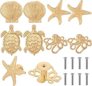 Zonon 8 Pcs Coastal Nautical Cabinet Knobs, Gold