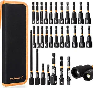 MulWark 29 Piece Magnetic Nut Driver Set, Impact drill socket adapter, SAE, and Metric Nut Driver Set Includes Magnetic Bit Holder, Quick Release Extension with Storage Bag  Christmas Gift