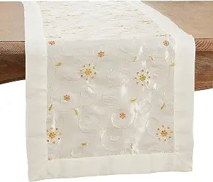 SARO LIFESTYLE Embroidered and Sequined Design Table Runner, Ivory, 16"x108" (XJ511.I16108B)
