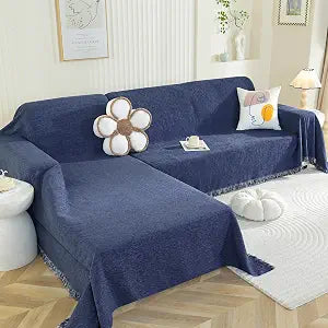 Royhom L-Shaped Sectional Couch Covers, 2-Piece Navy Blue