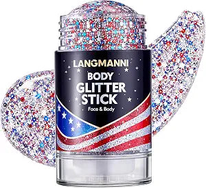 Patriotic Red White Blue Body Glitter Stick 35g/1.23oz, 4th July USA Makeup