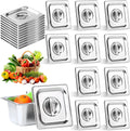 10 Pack 1/6 Size Steam Table Pan Covers Universal Handled Food Pan Lid Stainless Steel Pan Lid with Handle Restaurant Commercial Hotel Food Pan Cover 7 x 6.5 Inch for Fruits Vegetables