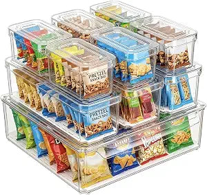 KUMD 10 Pack Food Storage Organizer Bins, Clear Pantry Containers with Lids