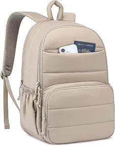 Travel Laptop Backpack for Women Bookbag: 17.3 Inch Quilted Work Backpacks Casual College School Book Bag Cute Water Resistant Business Computer Daypack for Girls Students Teacher Nurse Gifts Camel