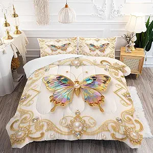Butterfly Comforter Set Twin Size Gold Bedding Sets for Girls Kids Teen Women Bedroom Diamond Butterflies Printed Quilt Room Decor 1 Comforter 1 Pillowcase