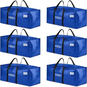ClearSpace Heavy Duty Moving Bags or Storage Bins with Lids, Blue, 6 Pack