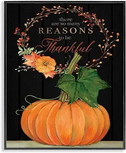Thankful Pumpkin Thanksgiving Typography, 11 x 14 Inch Framed Gicle Print