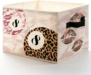 Coquette Leopard Lips Lucky 8 Ball Storage Bins with Handles, Preppy Y2K Cheetah Print Collapsible Storage Box Basket Books Clothes Organizer for Girls Dorm Bedroom Bathroom