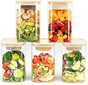 LIBWYS 39oz Large Glass Salad Jars with Lids, Meal Prep Containers, 5pcs