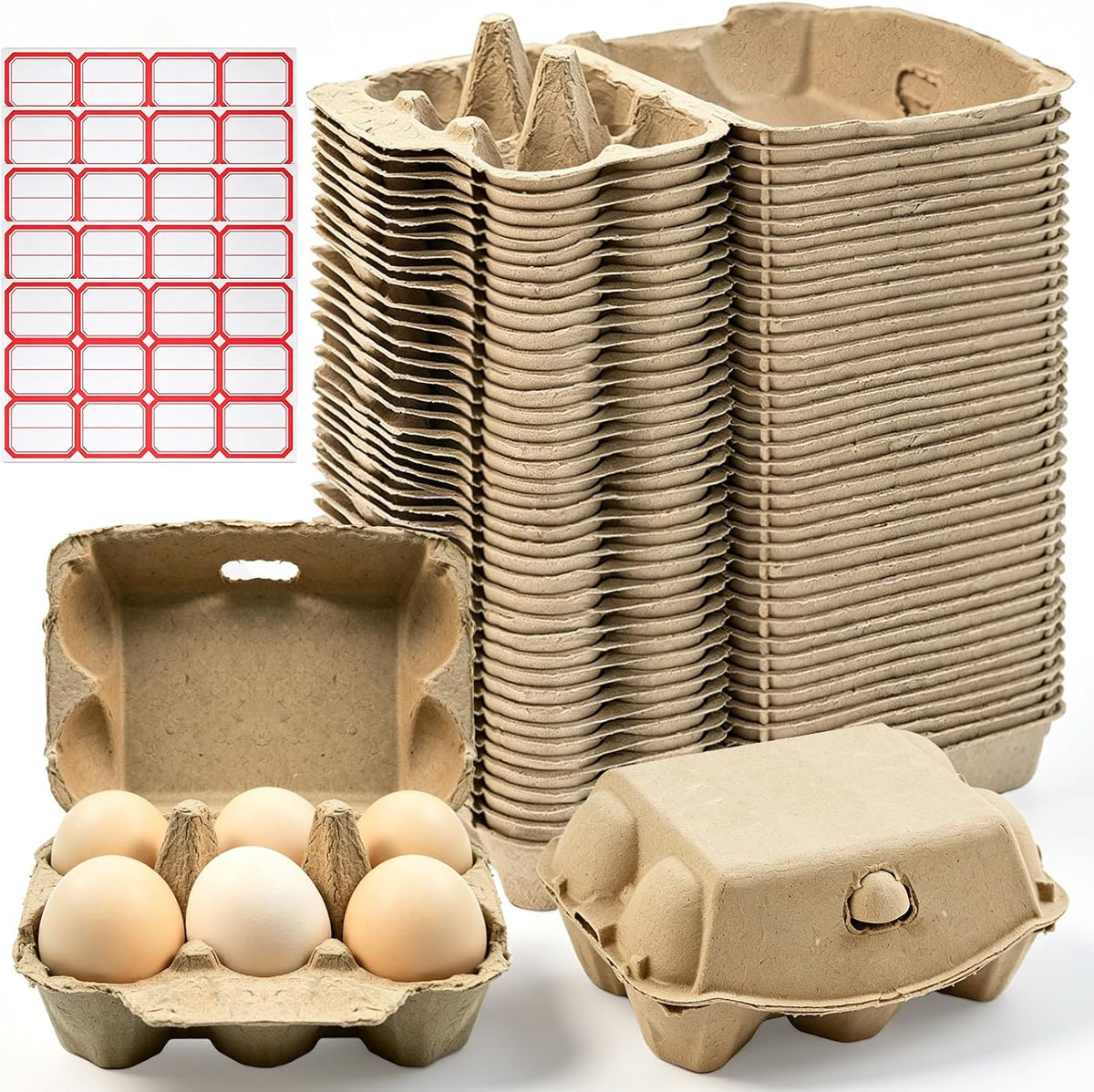 40 Pack Half Dozen Egg Cartons Bulk 6 Count Paper Cardboard